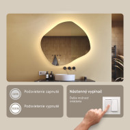 94x84 cm Nerovnomerné zrkadlo s podsvietením, 94x84cm, Dvojfarebné, Dotykový vypínač