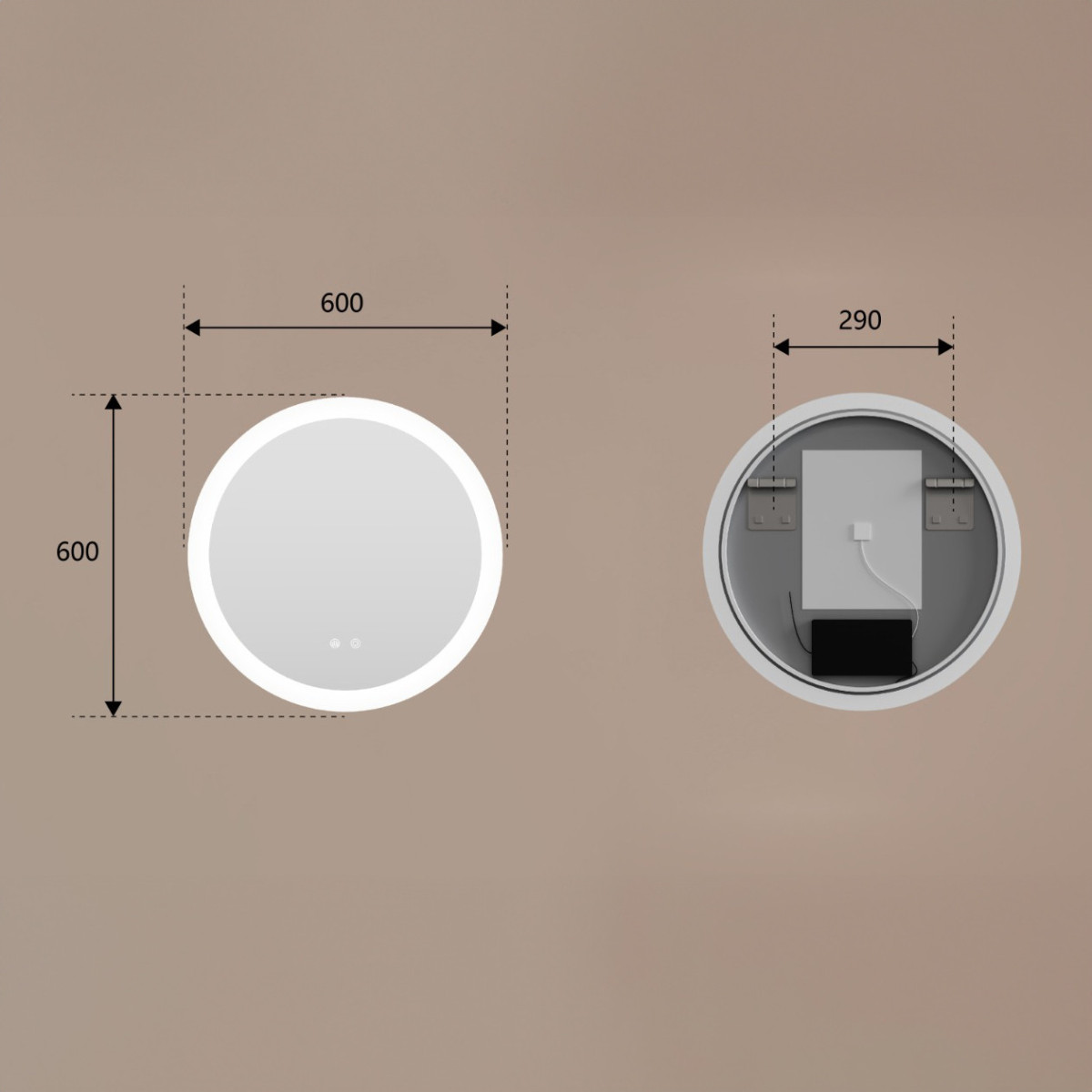 Okrúhle kúpeľňové zrkadlo s LED osvetlením 60 cm, Dual Color, dotykovým vypínačom a vyhrievacou podložkou