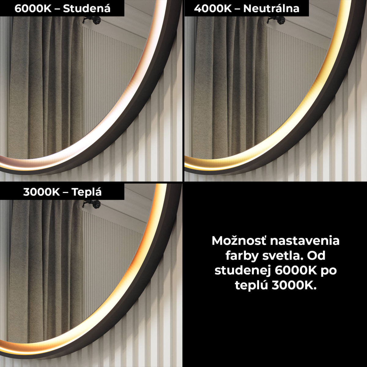 60 cm okrúhle zrkadlo v kovovom ráme s LED osvetlením