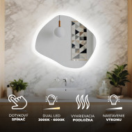 84x74 cm Kúpeľňové zrkadlo s osvetlením, 84x74cm, dvojfarebné, dotykový vypínač, vyhrievacia podložka