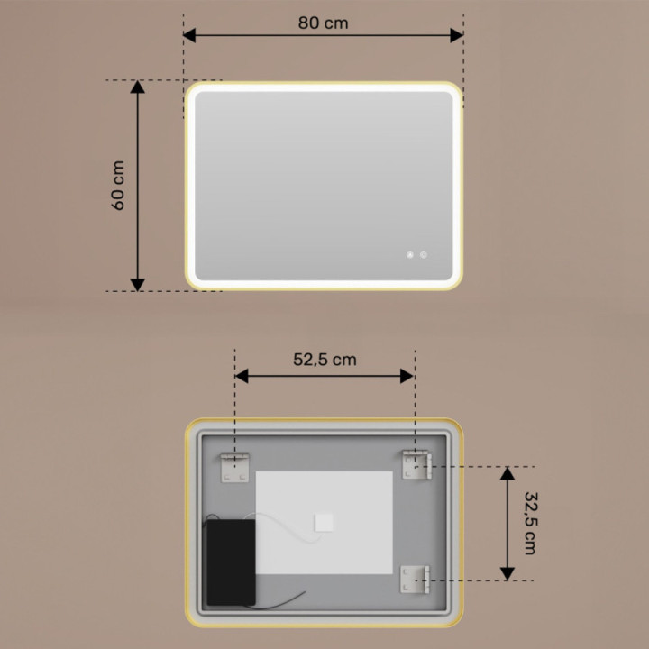 80x60/60x80 cm Zaoblené zrkadlo s LED podsvietením v čiernom hliníkovom ráme