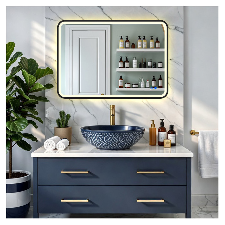 80x60/60x80 cm Zaoblené zrkadlo s LED podsvietením v čiernom hliníkovom ráme