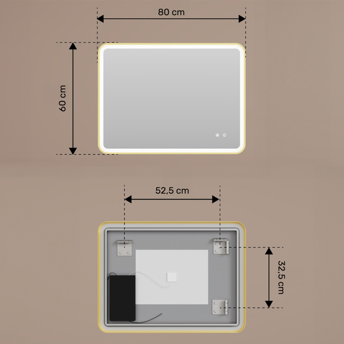 Zaoblené zrkadlo s LED podsvietením – 80x60/60x80 cm v striebornom hliníkovom ráme