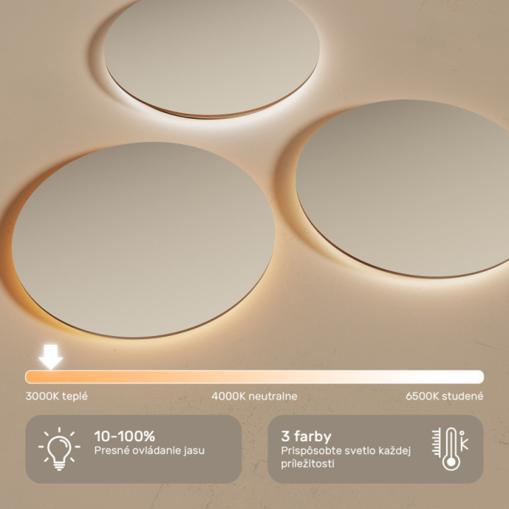 Kruhové LED zrkadlo v zlatom hliníkovom ráme – 60 cm