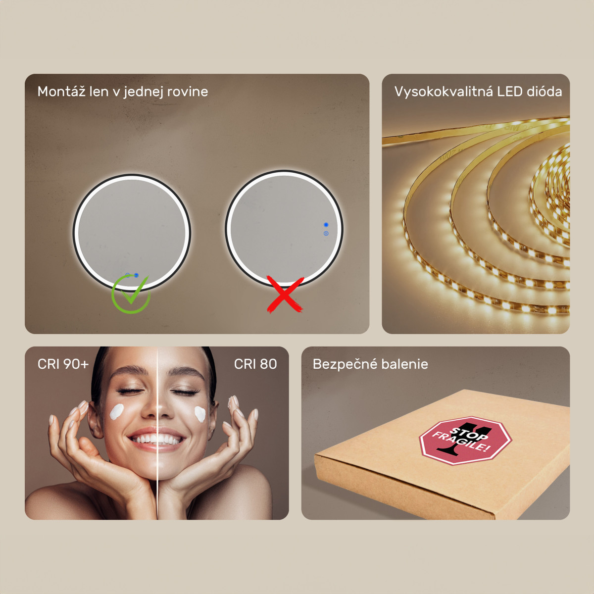 Kruhové LED zrkadlo v zlatom hliníkovom ráme – 60 cm